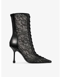 Jimmy Choo - Scarlett 95 Lace And Leather Ankle Boots - Lyst