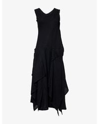 Yohji Yamamoto - Asymmetric Pleated Wool Midi Dress - Lyst