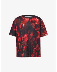 Alexander McQueen - Logo-embroidered Floral-print Cotton-jersey T-shirt X - Lyst