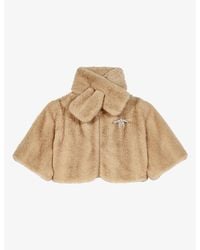 Maje - Short Brooch-Embellished Faux-Fur Jacket - Lyst