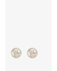 Jimmy Choo - Jc Logo-Embellished-Toned Brass And Pearl Stud Earrings - Lyst