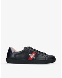 Gucci Leather Ace Bee Sneakers in Black for Men - Lyst