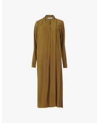 eem - Textured Scarf-Neck Stretch-Woven Maxi Dress - Lyst
