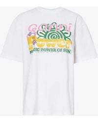 Ganni - Branded-print Short-sleeved Organic Cotton-blend T-shirt X - Lyst