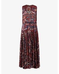 Sacai - Floral-Print Pleated Satin Maxi Dress - Lyst