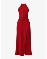 House Of Cb - Zanab Halter-Neck Thigh-Split Woven Maxi Dress - Lyst