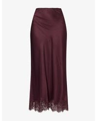 RIXO London - Matilde Lace-Trim Satin Midi Skirt - Lyst