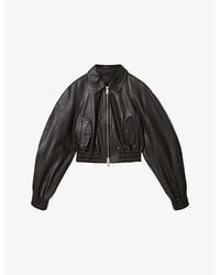 AllSaints - Anouk Cropped Leather Bomber Jacket - Lyst