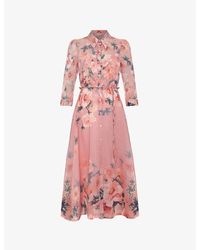 Phase Eight - Anabella Floral-Print Linen-Blend Midi Dress - Lyst