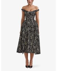 House Of Cb Belle Off-Shoulder Lace Maxi Dress in Black | Lyst