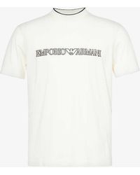 Emporio Armani - Logo Text-embroidered Cotton-jersey T-shirt X - Lyst