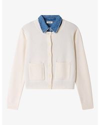 Sandro - Denim-Collar Button-Down Wool-Blend Cardigan - Lyst