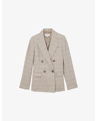 Reiss - Maxwell Checked Double-Breasted Cotton-Blend Blazer - Lyst