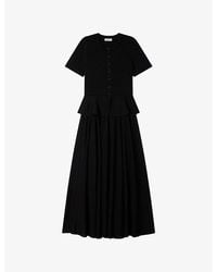 Sandro - Peplum Short-Sleeved Knitted Maxi Dress - Lyst