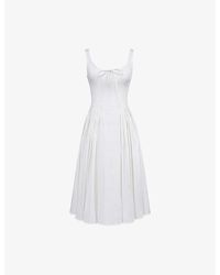 House Of Cb - Alira Pleated Peekaboo Cotton-Twill Midi Dress Xs (A-C Cup) - Lyst