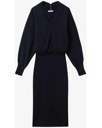 Reiss - Sally V-neck Long-sleeve Wool And Cashmere-blend Midi Dress - Lyst