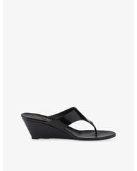 Prada - Thong Patent Leather Wedge Sandals - Lyst