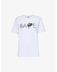 A Bathing Ape - Camo Heart Logo-print Cotton-jersey T-shirt - Lyst