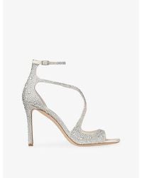 Jimmy Choo - Aziz 95 Crystal-Embellished Satin Heeled Sandals - Lyst
