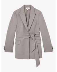 Reiss - Briony Belted-Waist Single-Breasted Wool-Blend Blazer - Lyst