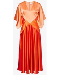 ROKSANDA - Gaia Draped-sleeve Panelled Silk Midi Dress - Lyst