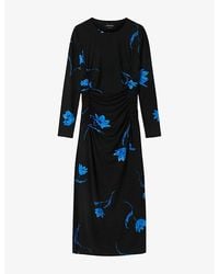 Whistles - Floral Ruched Jersey Midi Dress - Lyst
