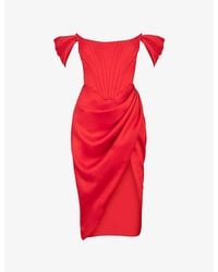 House Of Cb - Loretta Off-Shoulder Satin Midi Dress - Lyst