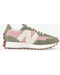 New Balance - 327 Logo-embroidered Suede And Woven Low-top Trainers - Lyst
