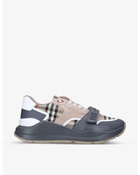 Burberry - Ramsey Checked Leather And Suede Trainers - Lyst