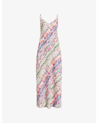 AllSaints - Rainbowbryony Melissa Graphic-print V-neck Recycled-polyester Maxi Dress - Lyst