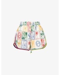 FARM Rio - Brasil Vintage Embroidered-Trim Linen-Blend Shorts - Lyst