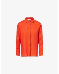 Max Mara - Embroidered-Logo Collared Linen Shirt - Lyst