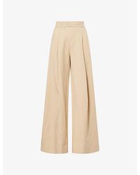 ME+EM - Pleated Wide-Leg Linen And Cotton-Blend Trousers - Lyst