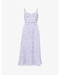 Self-Portrait - Floral-embroidered Woven Midi Dress - Lyst