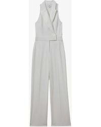 Reiss - Lainey Double-breasted Wide-leg Satin Jumpsuit - Lyst
