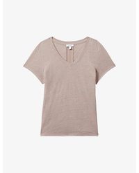 Reiss - Lottie V-neck Short-sleeve Linen T-shirt - Lyst