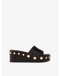 Maje - Studded Leather Wedge Mules - Lyst