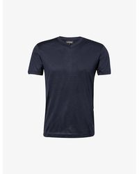 Emporio Armani - Blu Vy Rubberised-logo V-neck Woven T-shirt X - Lyst