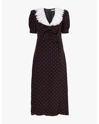 Alessandra Rich - Lace-Collar Polka-Dot Silk Midi Dress - Lyst