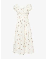 Reformation - Riva Shirred-Waist Cotton-Blend Midi Dress - Lyst
