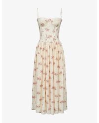House Of Cb - Rona Floral-Print Stretch-Cotton Midi Dress Xs (A-C Cup) - Lyst