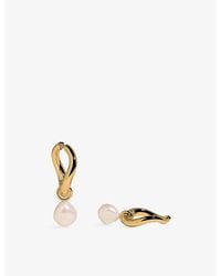 Astrid & Miyu - Serenity Pearl Charm Xl 14Ct- Plated Brass Hoops - Lyst