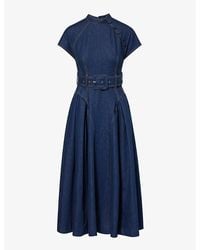 Huishan Zhang - Huang Contrast-stitch Denim Midi Dress - Lyst