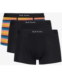 Paul Smith - Stripe-print Pack Of Three Stretch-organic-cotton Trunks - Lyst