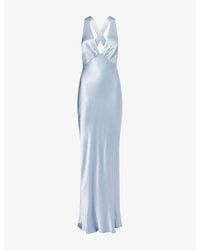 Shona Joy - La Lune Plunge Cross-Back Satin Maxi Dress - Lyst