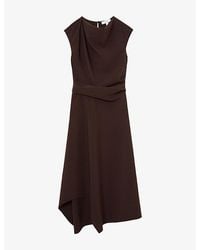 Reiss - Camilla Gathered-Detail Stretch-Woven Midi Dress - Lyst