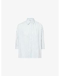 ME+EM - Cropped-Sleeve Striped Cotton-Blend Shirt - Lyst