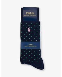 Polo Ralph Lauren - 3pk Bluedot Logo-embroidered Polka-dot Pack Of Three Cotton-blend Socks - Lyst