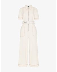 Whistles - Pintuck Belted Denim Jumpsuit - Lyst
