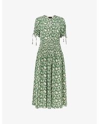 Whistles - Abstract-Pattern Short-Sleeved Woven Midi Dress - Lyst